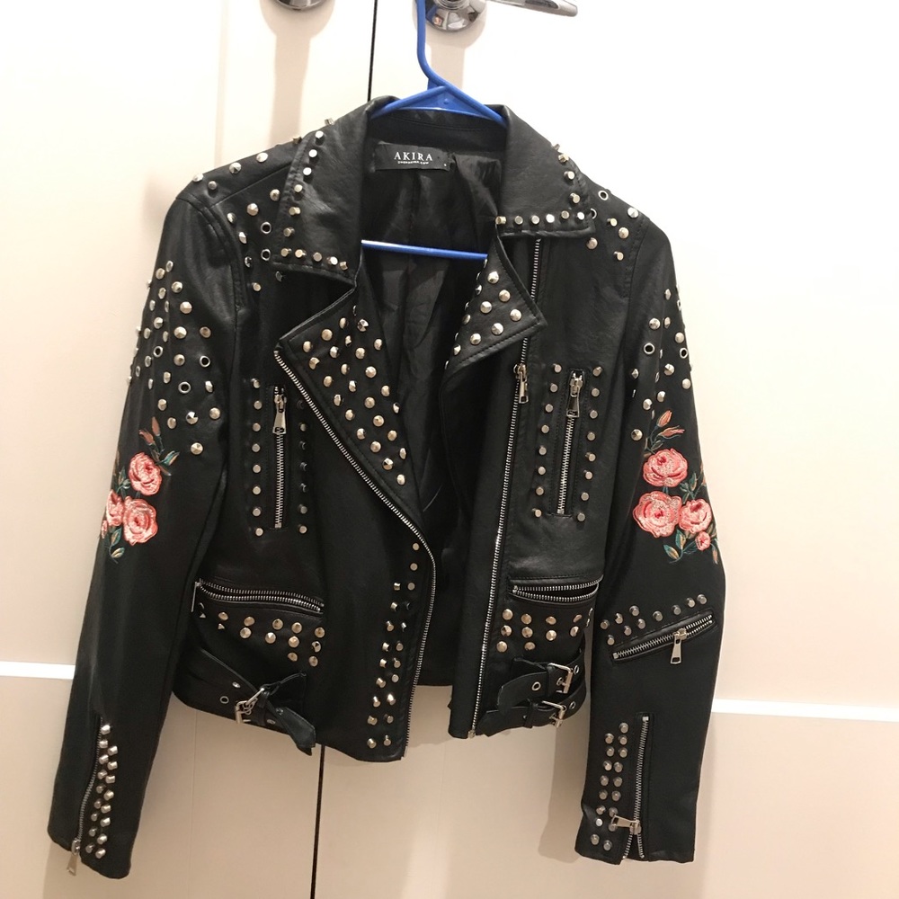 Faux leather studded rose jacket